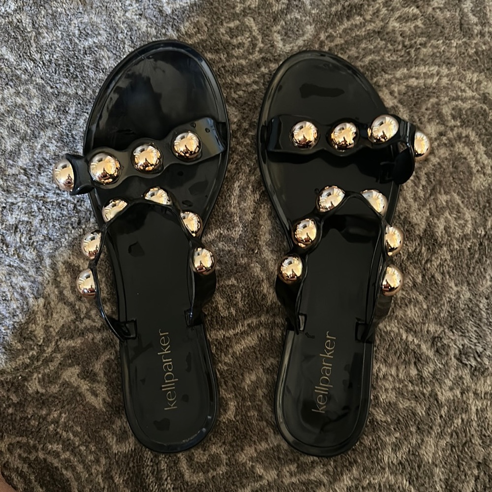 Kell Parker jelly sandals black with gold slides size 9 eu40